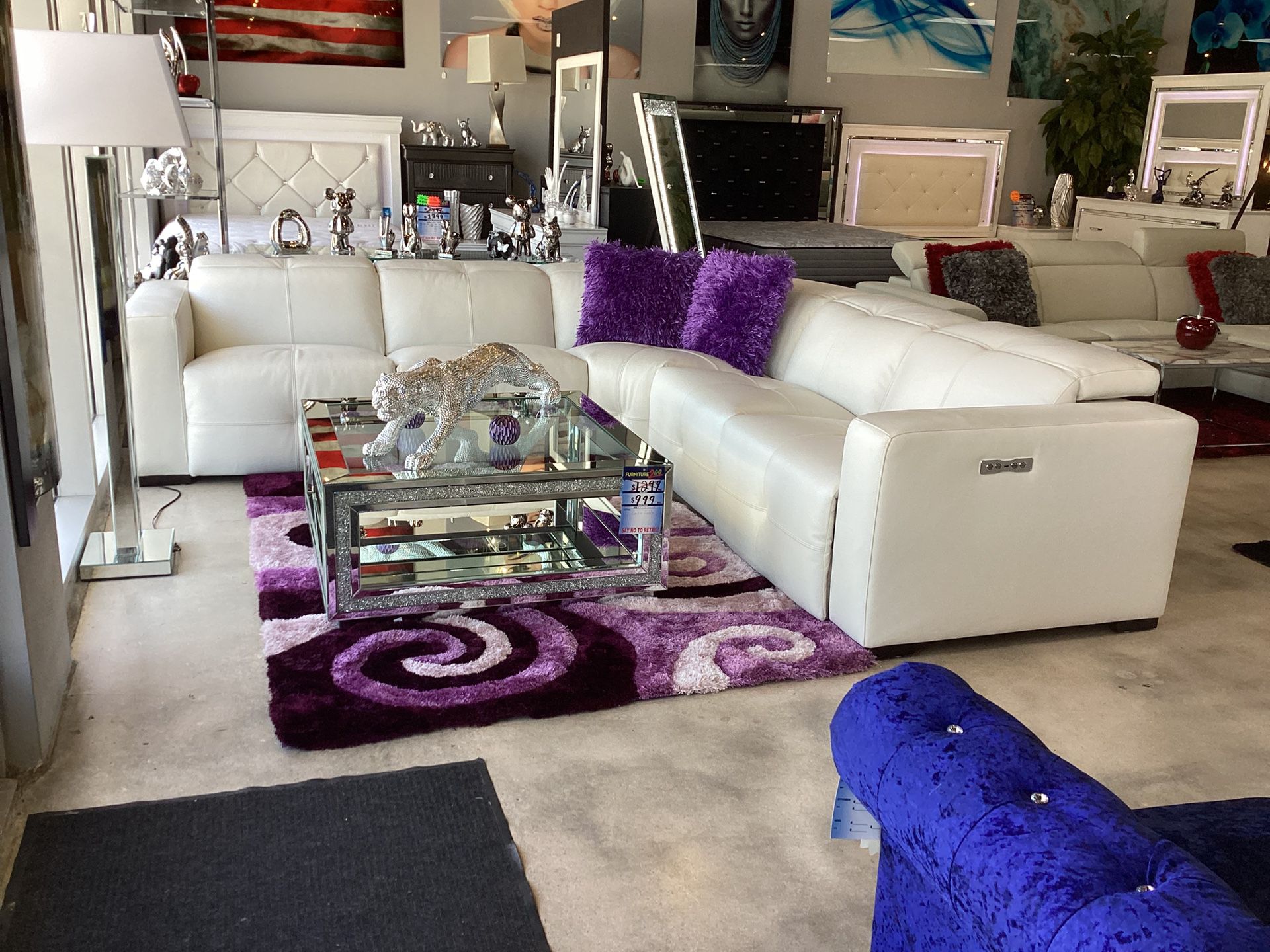 Beautiful Furniture White Sofa Sectional C With 3 Power Recliners On Sale Now For $3000 Floor Model Price 