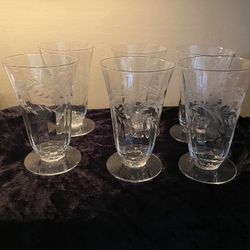 Vintage Crystal Cut Footed Etched Juice Glades (6)