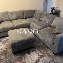 Stylish Gray 4-Pc Corduroy Sectional Sofa Set