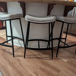Set of 3 Mid-Century Modern Counter Stools - Grey/Black