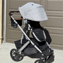 UPPAbaby Vista V2 Stroller Convertible Single-To-Double System Bassinet Toddler Seat Brushed Grey