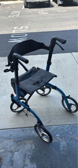 Blue 4-Wheel Folding Rollator Walker with Seat and Storage Bag