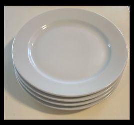 Crate & Barrel White Porcelain Dinner Plates Set, 4-Piece, Round