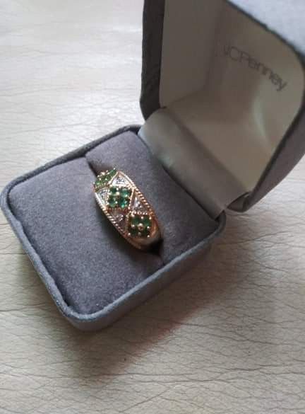 Emeralds and Diamond ring 14 k gold