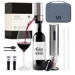 🆕 Rechargeable Electric Wine Opener Set with Aerator, Foil Cutter & Vacuum Stoppers – Automatic Wine Bottle Opener Kit with Portable Case