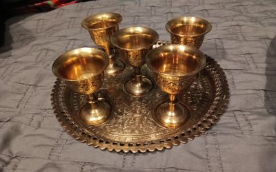 Brass Goblet Set with Tray