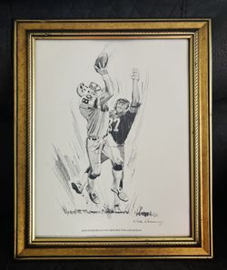 Framed Vintage 1981 Shell Oil Company NFL New England Patriots, Don Hasselback Lithograph Sports Art