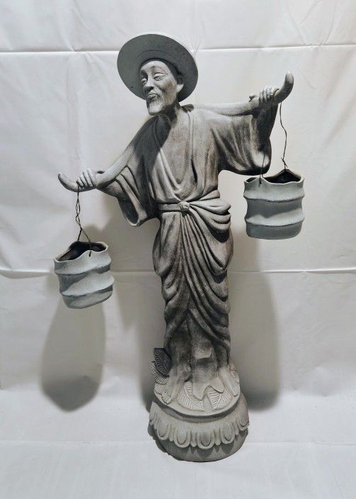 Vintage Chinese Man Water Carrier 24" Statue! (Resin)