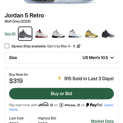 Jordan 5 Wolf Grey size 10.5  men’s