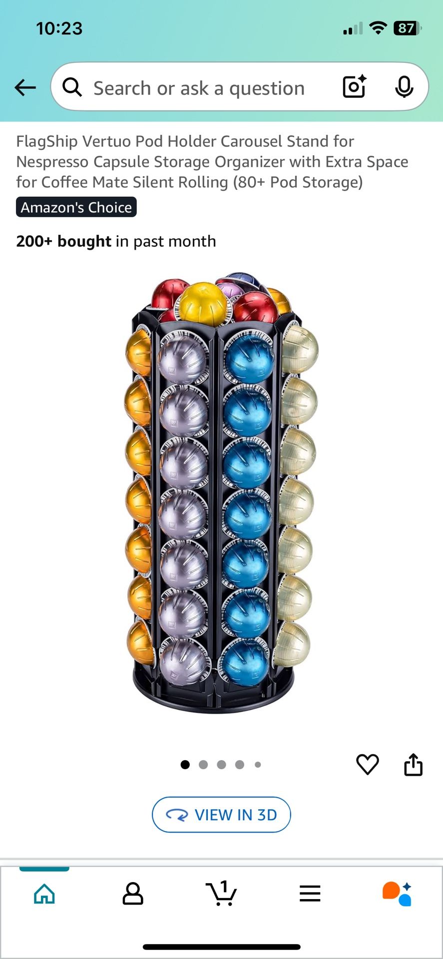 Nespresso Vertuo Pod Holder Carousel Stand for Nespresso Capsule Storage Organizer with Extra Space for Coffee Mate Silent Rolling (80+ Pod Storage)