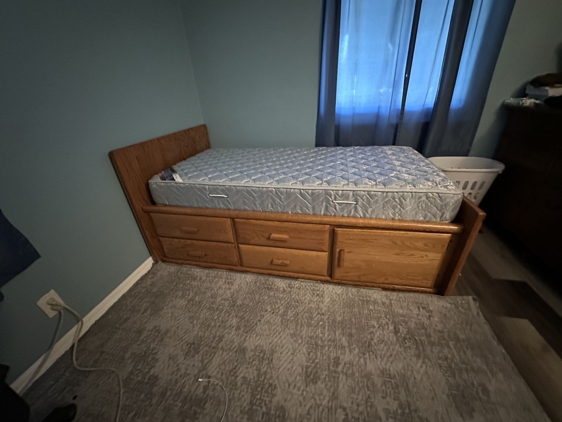 Full Twin Mattress And Bed Frame. Storage And Drawer