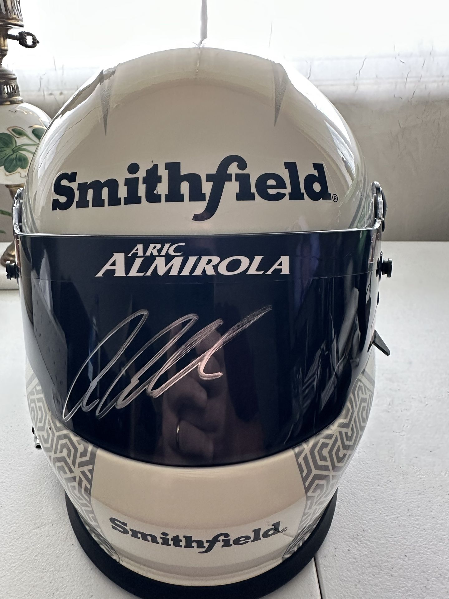 RARE! ARIC ALMIROLA SMITHFIELD HELMET IN WHITE! - AUTOGRAPHED! - FROM PRISTINE NASCAR
