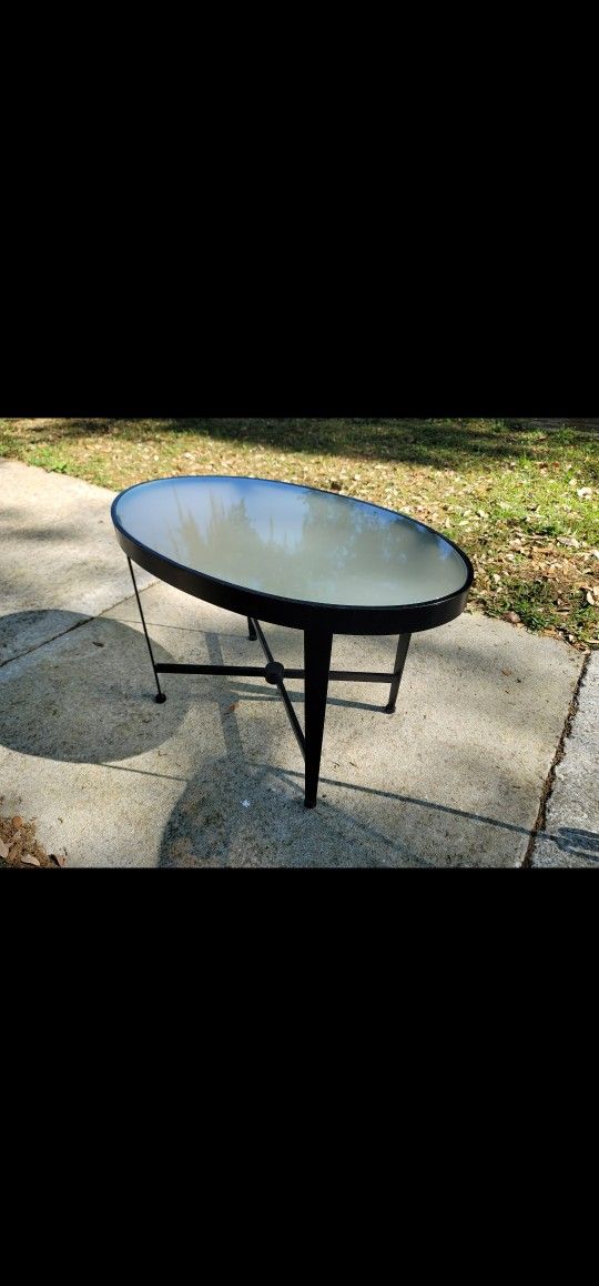 Mid-Century Style Oval Glass Top Coffee Table