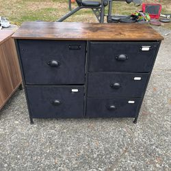 Nice 5 -Drawer Fabric Tall Dresser with Wood Top & Sturdy Metal Frame, Wood Grain Print — Storage Chest for Bedroom, Living Room 