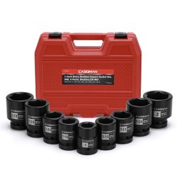 CASOMAN 1-Inch Drive Spindle Axle Nut Impact Socket Set, Shallow, 1" to 2", 9PCS Impact Large Socket Set, 6-Point, SAE, CR-MO
