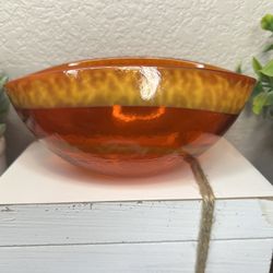 Vintage Textured Orange Murano Glass Bowl