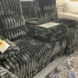 Fuzzy Corduroy Black Electric Reclining Sofa Was $1499 Now $1199