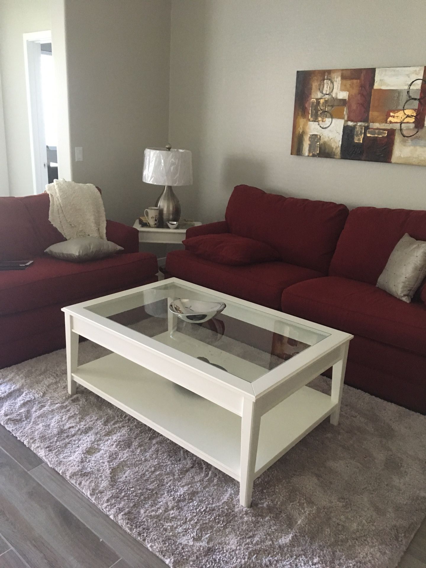 Coffee table and two end tables.