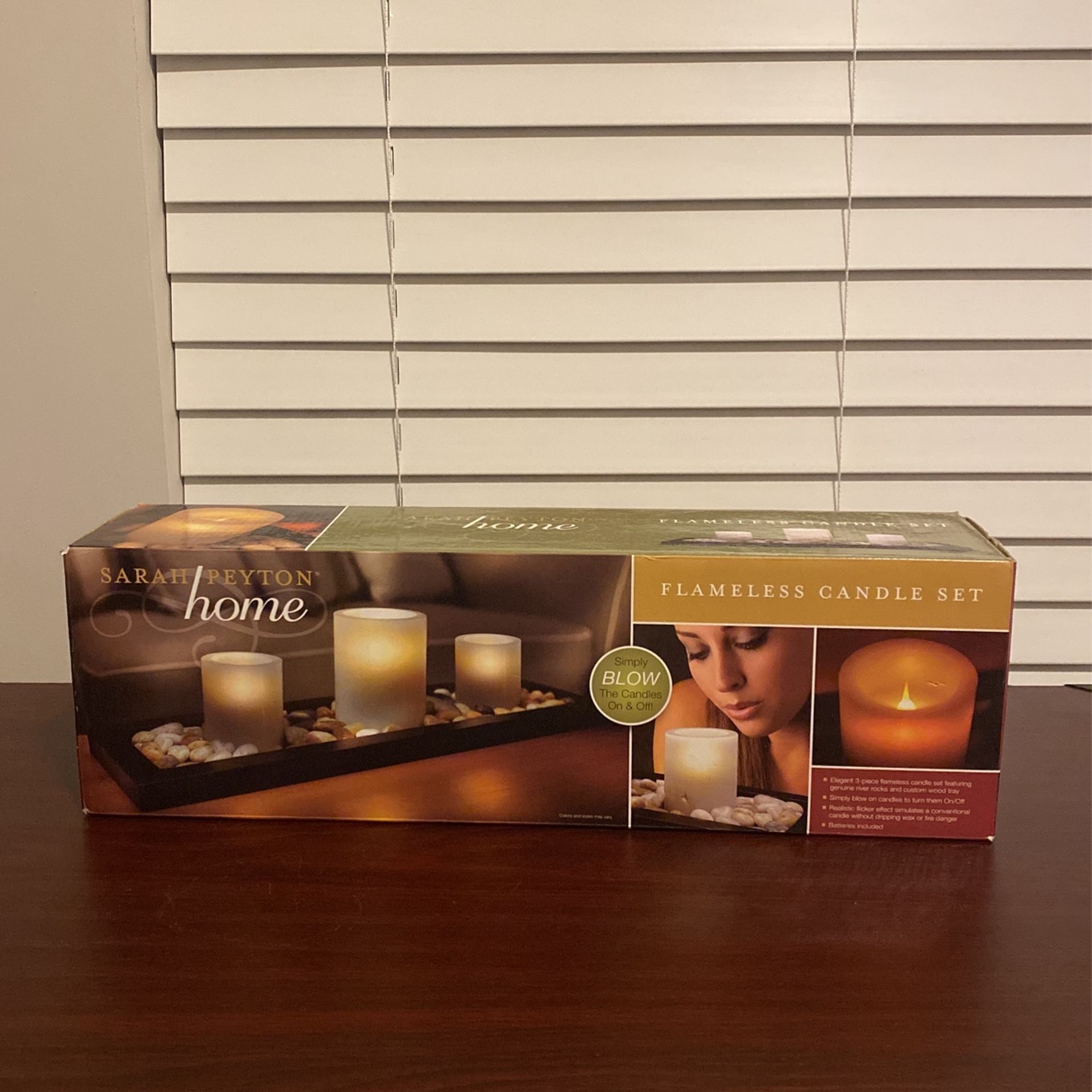 Frameless Candle Set W/ Wood Tray & River Rocks