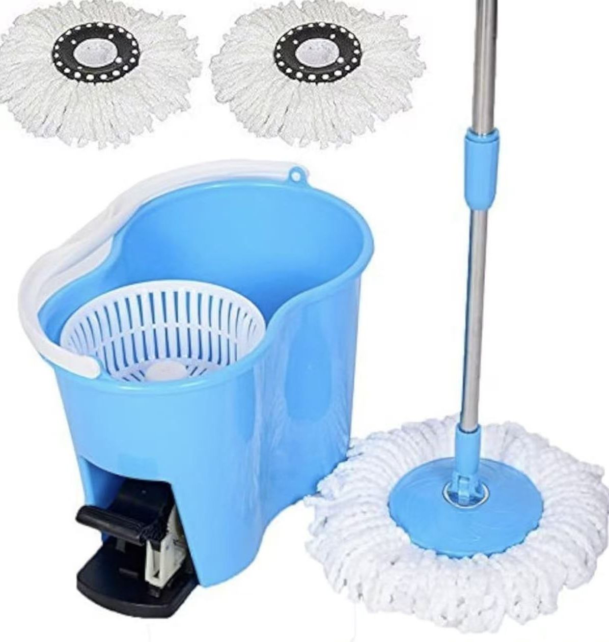 ✌️ Microfiber Spin Mop Easy Floor Mop w/Bucket w/Pedal & 2 Heads Blue