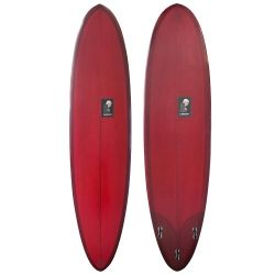 7'2" Lundquist "Whip Stitch" - New Round Pin Midlength Surfboard - Merlot