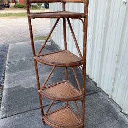 Corner Rattan Bamboo Wicker Shelf 