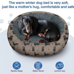 Dachshund Calming Dog Bed Round Washable Pet Bed Donut Cuddler 20in