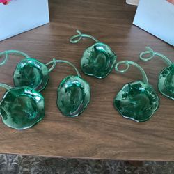 Handblown Art Glass Emerald Green Flower Vase Napkin Holders Set of 6