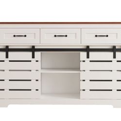 53" Farmhouse Sideboard Buffet Cabinet with 3 Drawers, Coffee Bar Storage for Kitchen, Living Room, Dining Room, 2 Doors & Adjustable Shelf