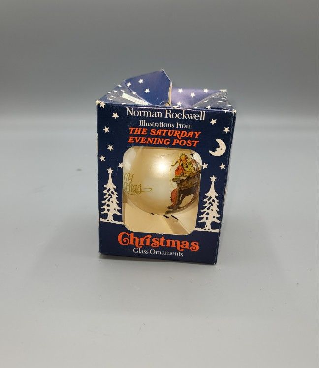 Norman Rockwell "Santa at the Map" CLASSIC Glass Ball Christmas Ornament w Box