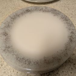 " Horse Hair " Vintage Federal Milk Glass Metallic Gold Plates Excellent