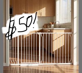 Extra Wide Baby Gate - 62-67 Inch Tension Mounted Safety Child & Pet Gate - White Metal - Walk Through - Long - For House Doorways & Stairs
