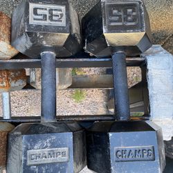 35lb Hex Iron Dumbbell Set Weights 