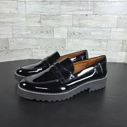 Franco Sarto Cassandra Penny Loafer Black 7M Platform Patent Leather Slip On