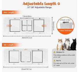Cat Door For Windows 31" to 36" Wide Excellent/Like New Condition