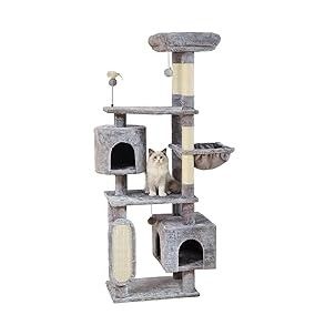 70-Inch Large Cat Tree for Multiple Cats Cat Tower with 2 Condos, Scratching Posts, Hammock & Platform, Plush Perch for Indoor Activity Relaxing