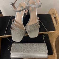 Size 7 Camille LA VIE Chunky Heel and Matching clutch 