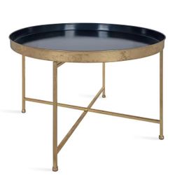 Navy Blue gold leaf Round Metal Coffee Table