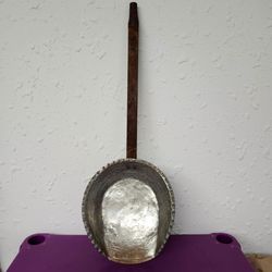 Antique Copper and Brass Fireplace Scoop with Long Iron Handle