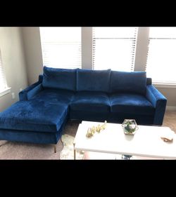 Blue Velvet Sectional Sofa with Chaise