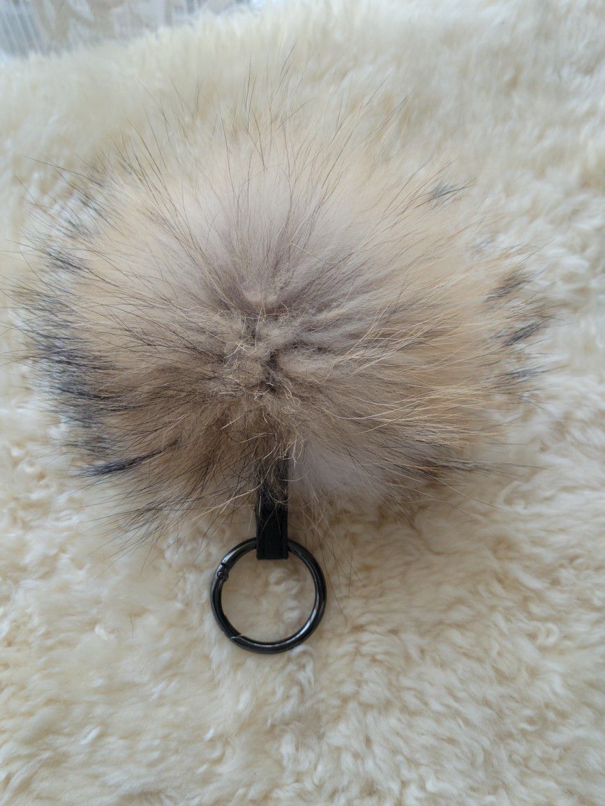 8 1/2" Long Real Fur 7 1/2" Pom Pom Keychain + 2 Real Fur Freebies 