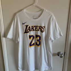 Nike Lakers LeBron James 23 White Shirt Dri-Fit Men Size Large. Good Condition.