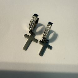 Men Silver Cross Earrings 