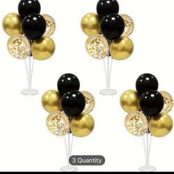 Centerpieces Balloons 3 Sets Of 4 (12 Total) Black And Gold