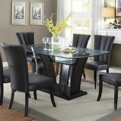 Brand New Black Modern Style 7pc Dining Table Set
