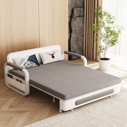 1502i  Pull-Out Sofa Daybed with Trundle - Versatile Futon Sleeper Couch for Living Room and Small Spaces (34.6"" D x 50.3"" W x 34.2"" H)- Gray/White