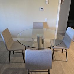 Modern Round Glass Dining Table with 4 Chairs