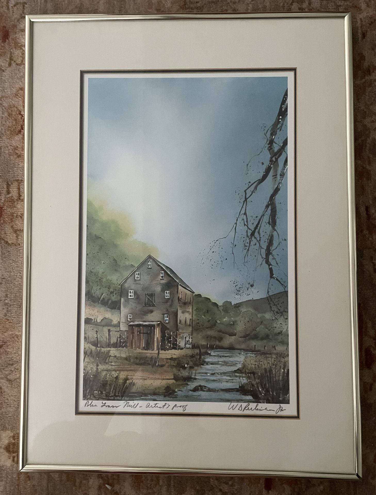 Matted and Framed Signed Artist Proof of a Mill by a Stream