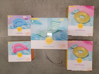 $39 For All, Mixed Lot of (5) Inflatable Pool Chaise And Tubes,  Brand New