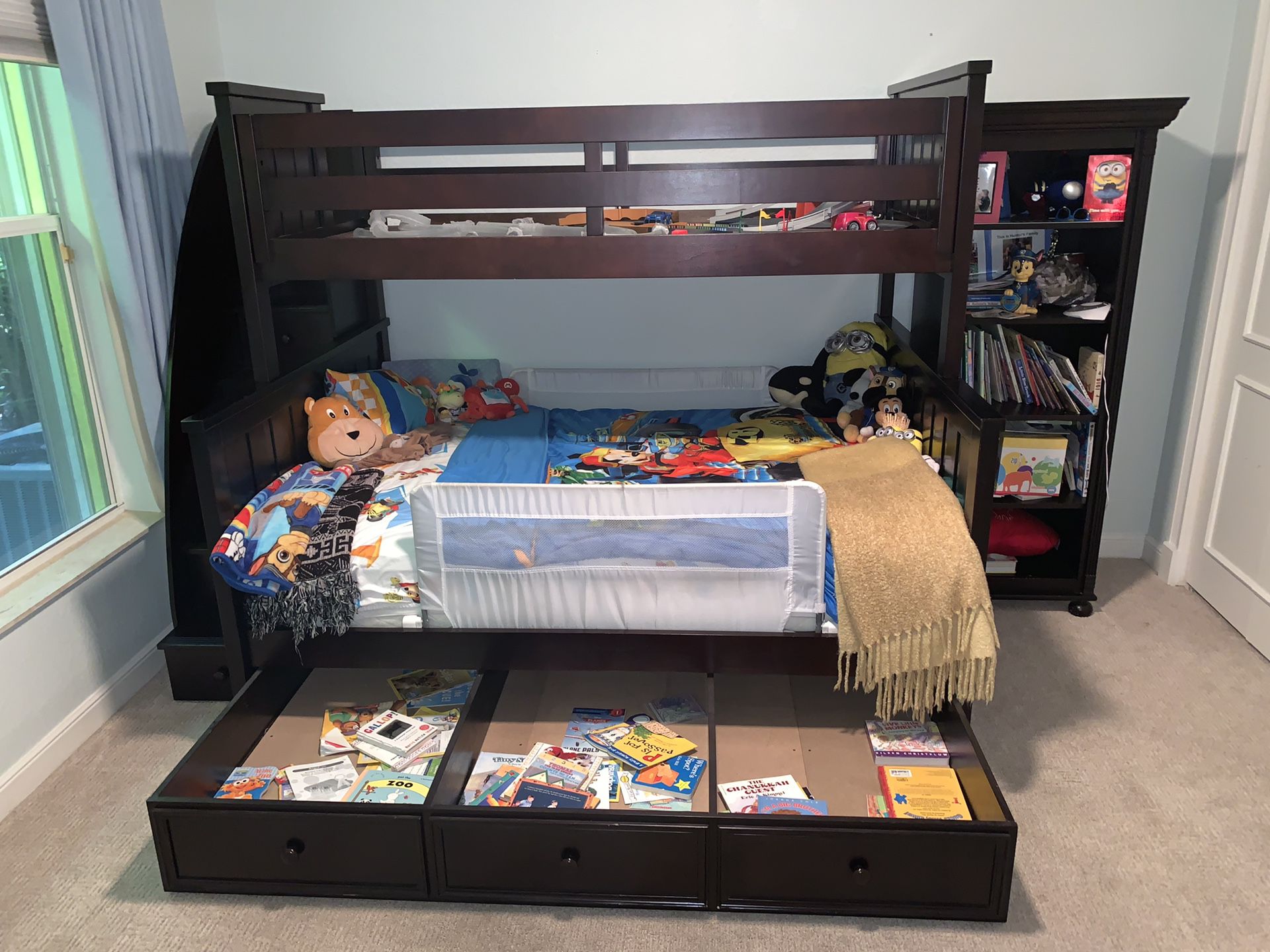Bunk Bed - Twin over full - $2600 Retail - trundle, staircase and detachable